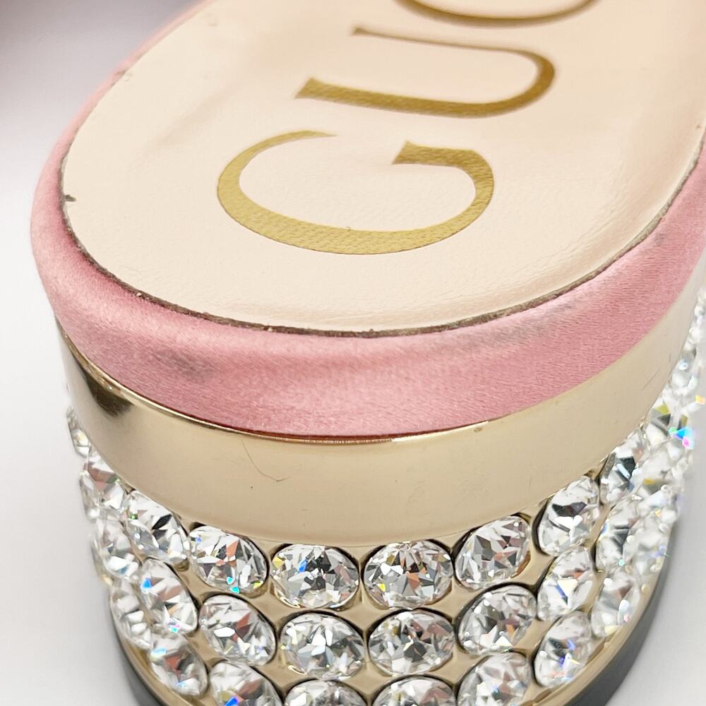 Gucci Candy Pink Silk Removable Crystal Embellished Bow Block Heel Mules EU 37 - Picture 14 of 16